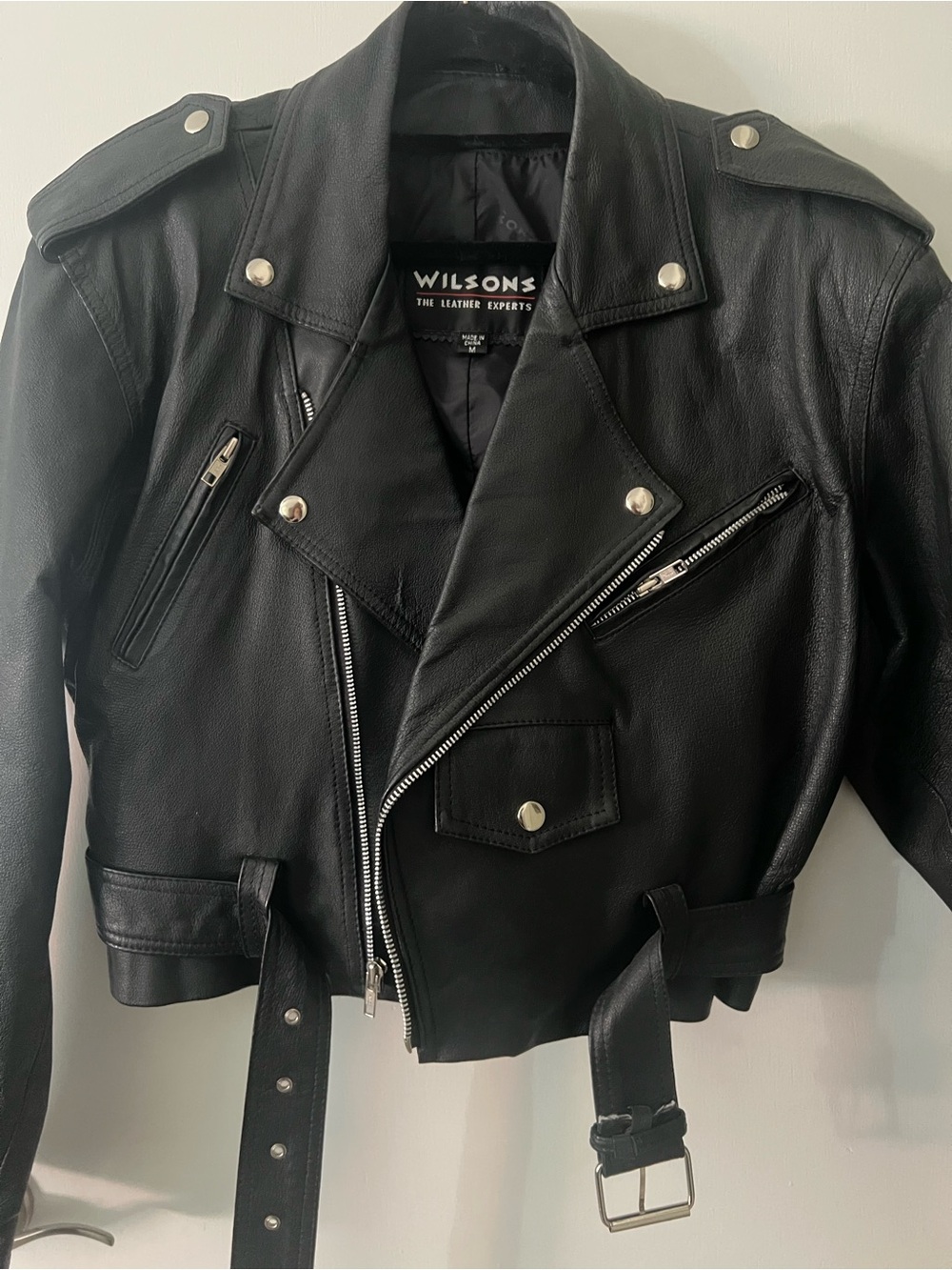 NWOT Vintage Wilson Black Cropped Leather Moto Jacket Y2K 80s - Picture 11 of 14